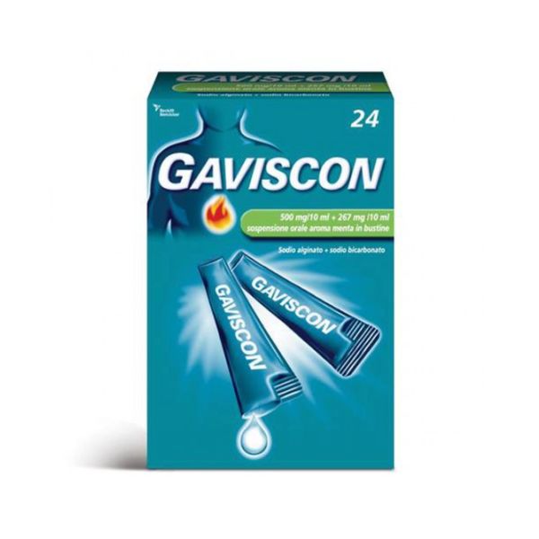 Gaviscon - 500 Mg/10 ml + 267 Mg/10 ml Sospensione Orale Aroma Menta, 24 Bustine Monodose da 10 ml