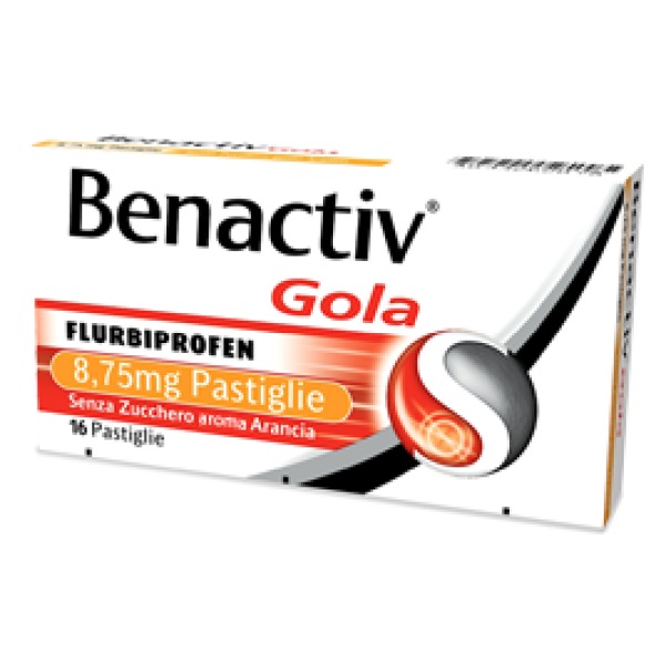 Benactiv Gola - 8,75 mg Pastiglie Senza Zucchero Gusto Arancia, 16 Pastiglie