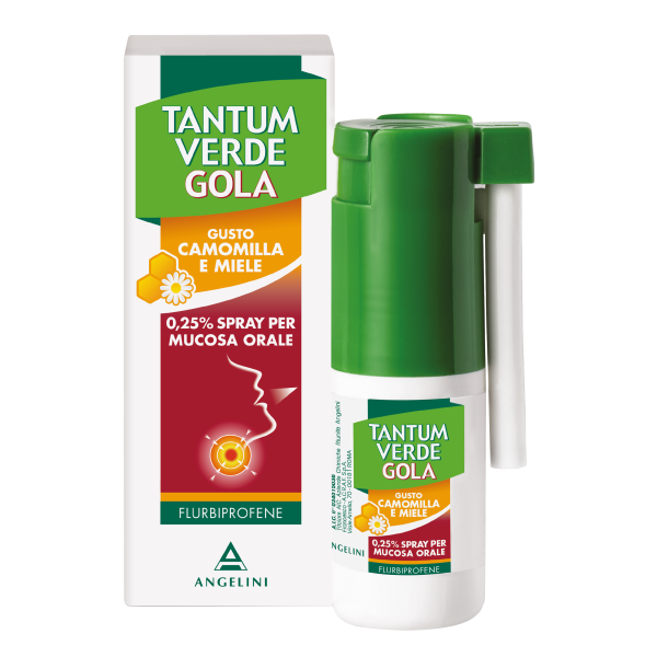 Tantum Verde Gola - 0,25% Spray per Mucosa Orale Gusto Camomilla E Miele 1 Flacone Pe con Pompa Dosatrice da 15 ml