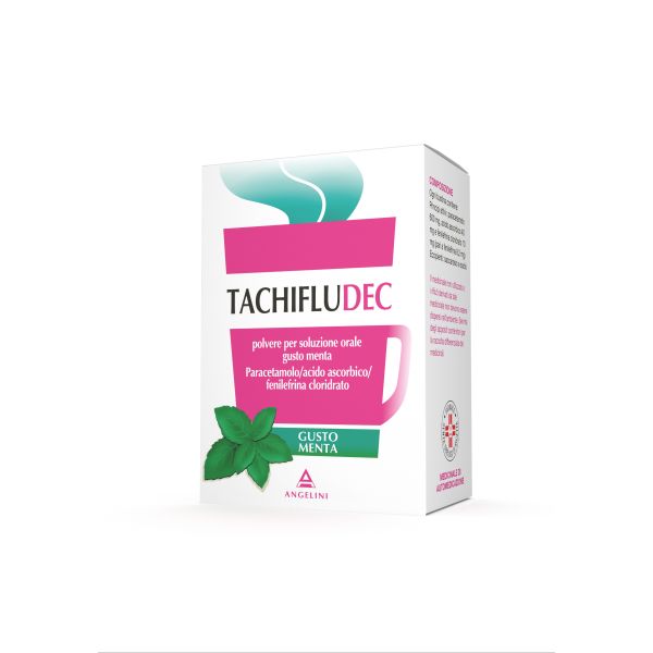 Tachifludec - 600 mg + 40 mg + 10mg + Polvere per Soluzione Orale Gusto Menta 10 Bustine in Carta/al/pe