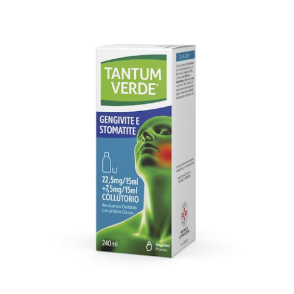 Tantum Verde Gengivite E Stomatite - 22,5 Mg/15 ml + 7,5 Mg/15 ml Collutorio, 1 Flacone 240 ml