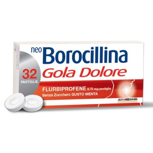 Neoborocillina Gola Dolore - 8,75 mg Pastiglie Senza Zucchero Gusto Menta, 32 Pastiglie