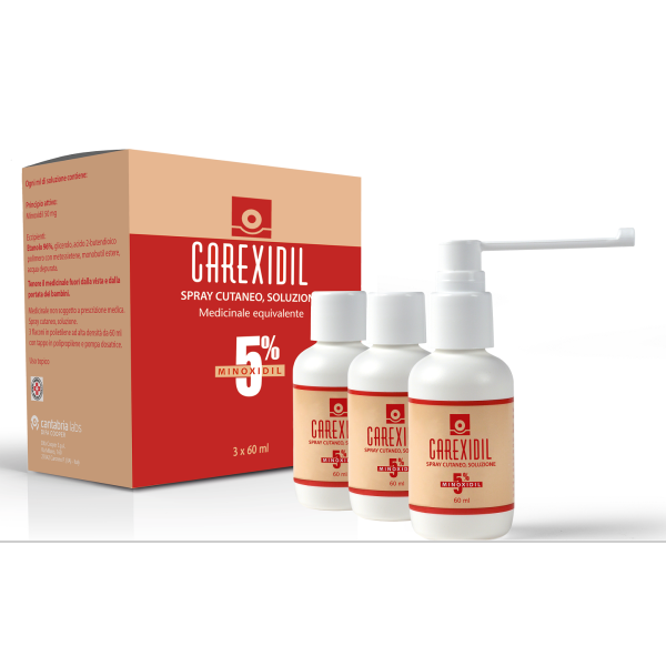 Carexidil - 5% Spray Cutaneo Soluzione, 3 Flaconi in Hdpe da 60 ml con Pompa Dosatrice