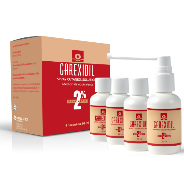 Carexidil - 2% Spray Cutaneo Soluzione, 4 Flaconi in Hdpe da 60 ml con Pompa Dosatrice