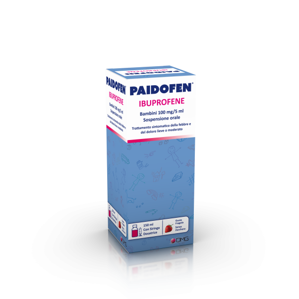 Paidofen - Bambini 100 Mg/5 ml Sospensione Orale Gusto Fragola Senza Zucchero 1 Flacone da 150 ml con Siringa Dosatrice