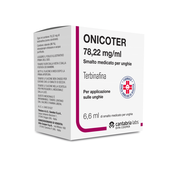 Onicoter - 78,22 Mg/ml Smalto Medicato per Unghie 1 Flacone in Vetro da 6,6 ml con Applicatore