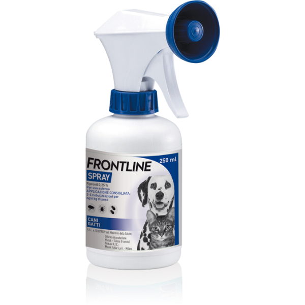 Frontline Spray - 2,5 Mg/ml Spray Cutaneo Soluzione per Cani E Gatti 1 Flacone Pe + Pompetta Dosatrice da 250 ml