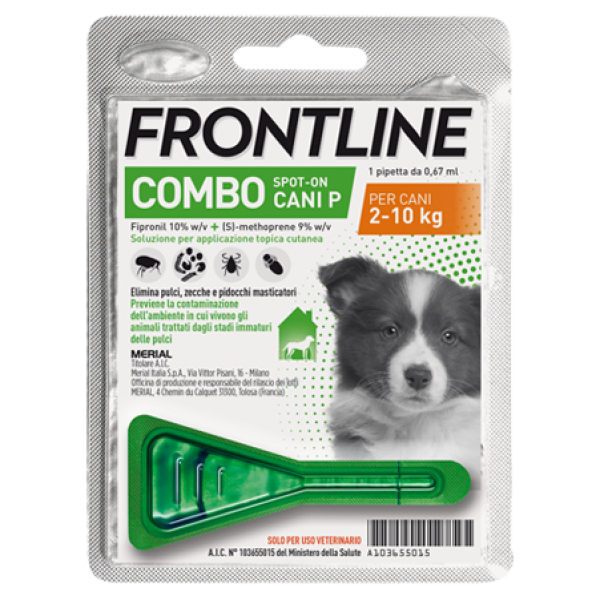 Frontline Combo Spot-on Cani P - 67 mg + 60,3 mg Soluzione Spot On per Cani da 2 a 10 Kg 1 Pipetta da 0,67 ml