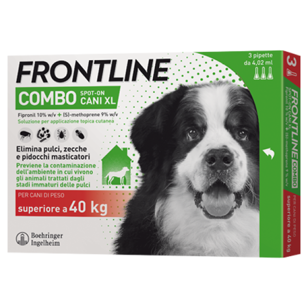 Frontline Combo Spot-on Cani Xl - 402 mg + 361,8 mg Soluzione Spot On per Cani >40 Kg 3 Pipette da 4,02 ml