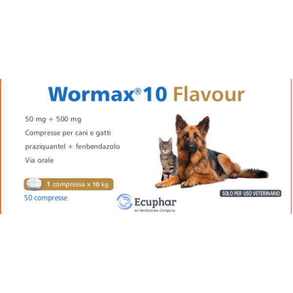 Wormax 10 Flavour - 50 mg + 500 mg Compresse per Cani Gatti 5x10 Compresse