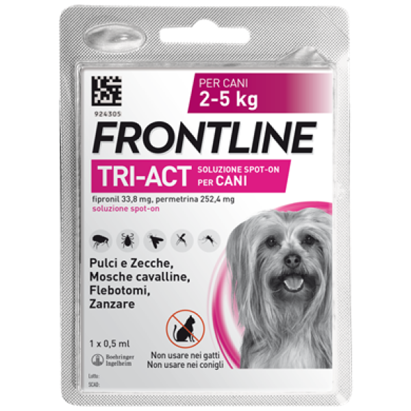 Frontline Tri-act - 33,8 mg + 252,4 mg Soluzione Spot On per Cani da 2 a 5 Kg 1 Pipetta da 0,5 ml
