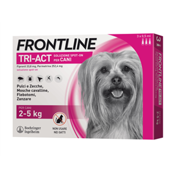 Frontline Tri-act - 33,8 mg + 252,4 mg Soluzione Spot On per Cani da 2 a 5 Kg 3 Pipette da 0,5 ml