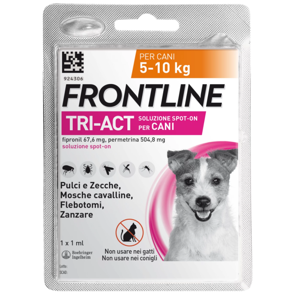 Frontline Tri-act - 67,6 mg + 504,8 mg Soluzione Spot On per Cani da 5 a 10 Kg 1 Pipetta da 1 ml