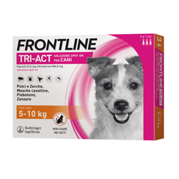 Frontline Tri-act - 67,6 mg + 504,8 mg Soluzione Spot On per Cani da 5 a 10 Kg 3 Pipette da 1 ml