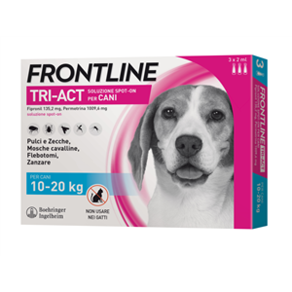Frontline Tri-act - 135,2 mg + 1.009,6 mg Soluzione Spot On per Cani da 10 a 20 Kg 3 Pipette da 2 ml