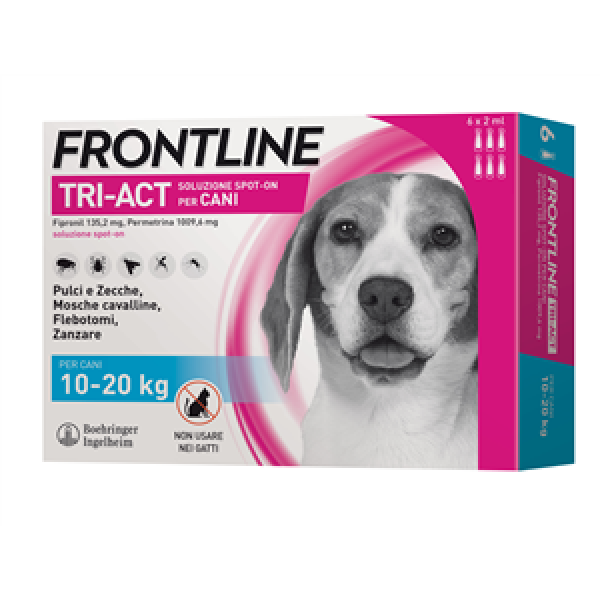 Frontline Tri-act - 135,2 mg + 1.009,6 mg Soluzione Spot On per Cani da 10 a 20 Kg 6 Pipette da 2 ml