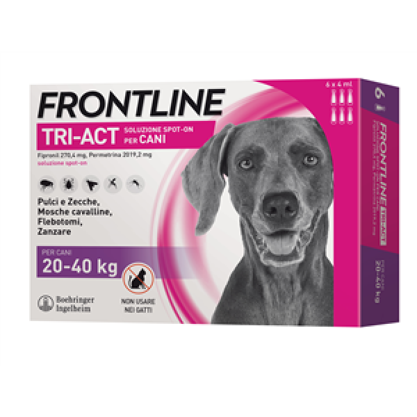 Frontline Tri-act - 270,4 mg + 2.019,2 mg Soluzione Spot On per Cani da 20 a 40 Kg 6 Pipette da 4 ml