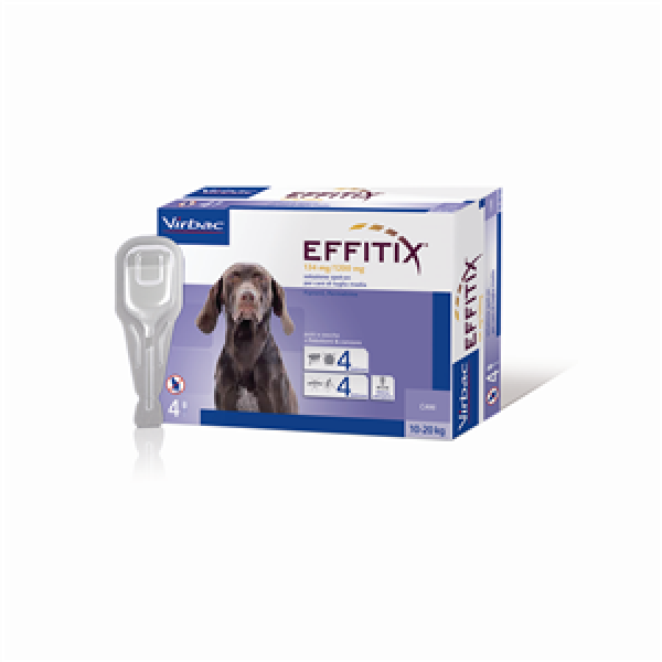 Effitix - 134 mg + 1.200 mg Soluzione Spot On per Cani da 10 a 20 Kg 4 Pipette da 2,20 ml