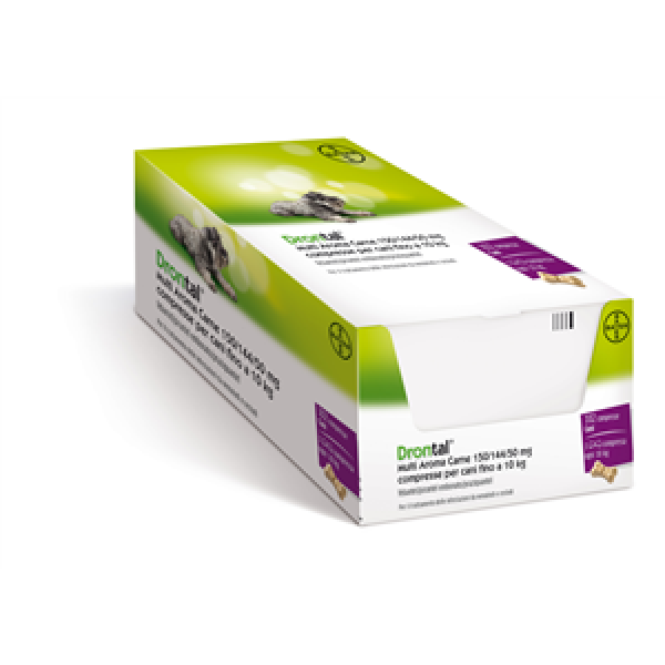 Drontal Multi Aroma Carne - 150 mg + 144 mg + 50 mg Compresse per Cani Fino a 10 Kg 102 Compresse