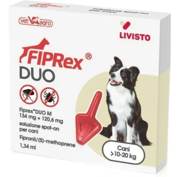 Fiprex Duo M - 134 mg + 120,6 mg Soluzione Spot On per Cani da 10 a 20 Kg 1 Pipetta da 1,34 ml
