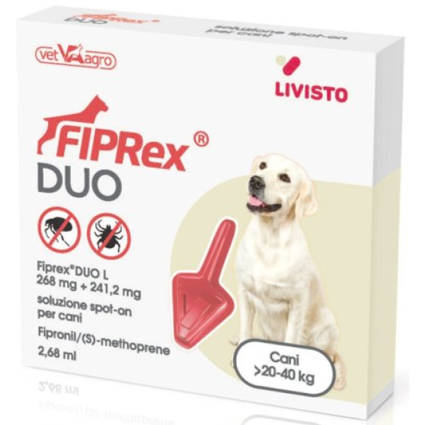 Fiprex Duo L - 268 mg + 241,2 mg Soluzione Spot On per Cani da 20 a 40 Kg 1 Pipetta da 2,68 ml