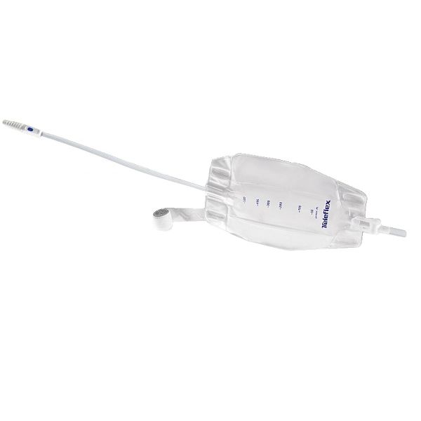 Sacca Raccogli Urina da Gamba per Incontinenza 3 Camere Comfort 500 ml a Basso Profilo in Pvc Lato Rivestito Tnt con Tubo Diritto 45 Cm Senza Punto di Prelievo Variabile 8 Pezzi