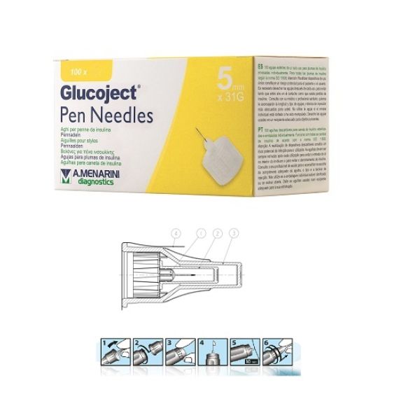 Ago per Penna da Insulina Glucoject Lunghezza 5 Mm Gauge 31 100 Pezzi
