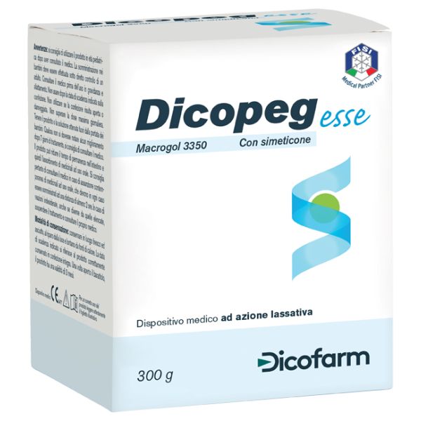 Polimero Inerte Idrosolubile Macrogol 3350 Dicopeg Esse con Simeticone per Trattamento Stipsi Polvere 300 g