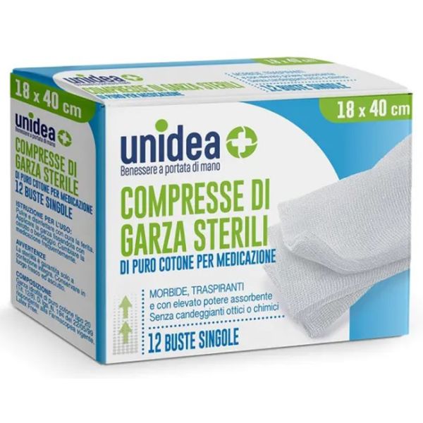 Garza Compressa Unidea Cotone 18x40 Cm 12 Pezzi