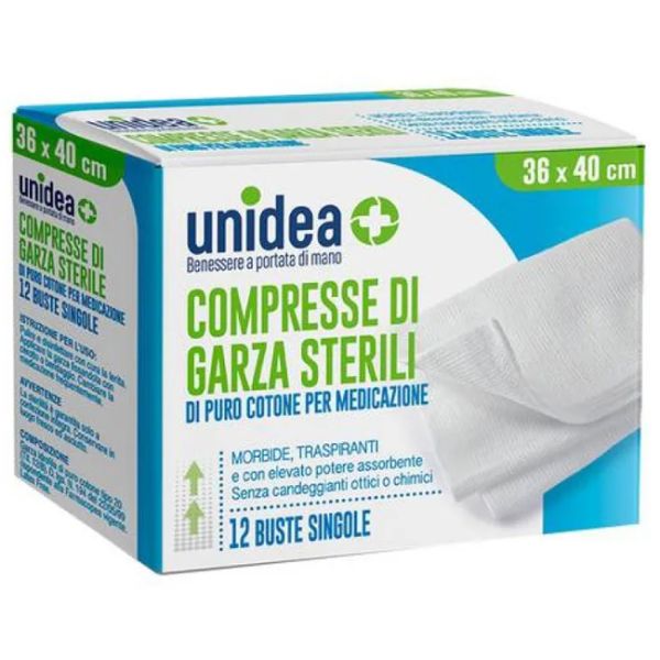 Garza Compressa Unidea Cotone 36x40 Cm 12 Pezzi