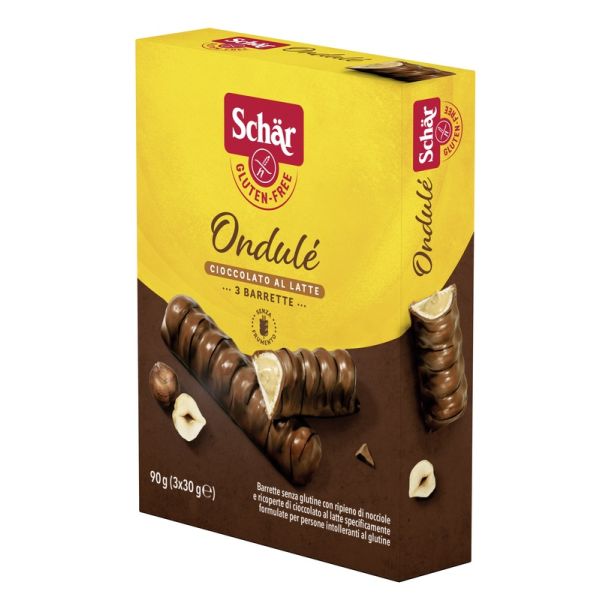 Schar Ondule' Barrette con Ripieno di Nocciole Ricoperte di Cioccolato Al Latte 3 Porzioni da 30 g