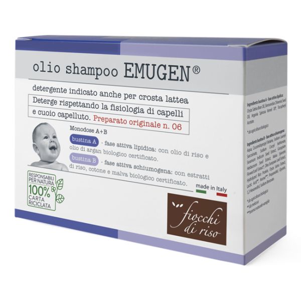 Fiocchi di Riso Emugen Olio Shampoo Ultradelicato 10 Bustine da 1,5 ml + 10 Bustine da 3 ml