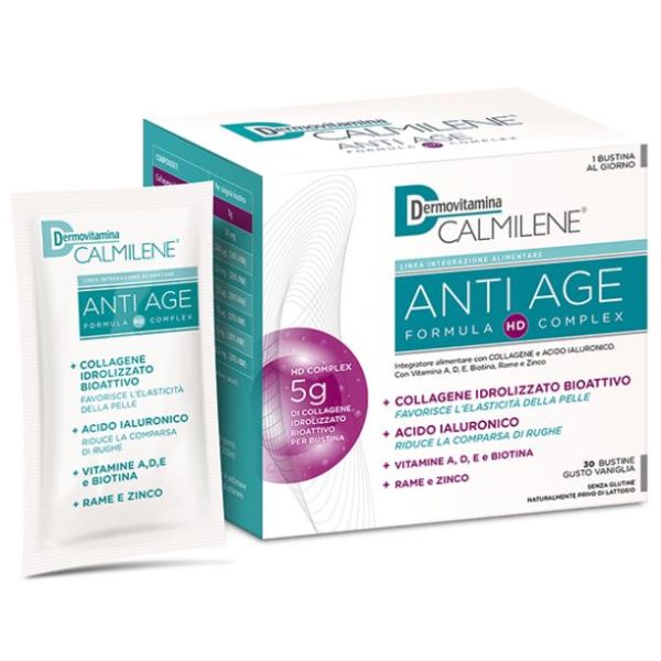 Dermovitamina Calmilene Antiage Ia a Base di Collagene E Acido Ialuronico Polvere 30 Bustine Gusto Vaniglia