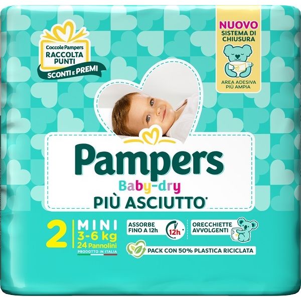 Pampers Baby Dry Pannolino Downcount Mini 24 Pezzi