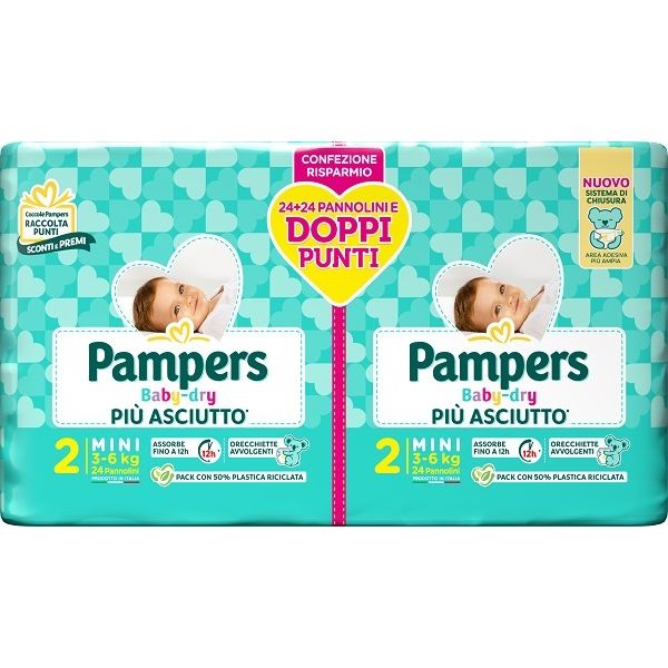 Pampers Baby Dry Pannolino Duo Downcount Mini 48 Pezzi