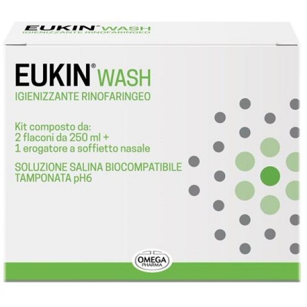 Eukin Wash Igienizzante Rinofaringeo Kit 2 Flaconi da 250 ml + Erogatore a Soffietto Nasale