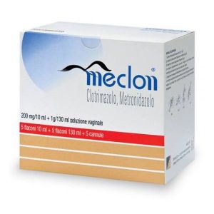 Meclon - 200 Mg/10 ml + 1 G/130 ml Soluzione Vaginale, 5 Flaconi 10 ml + 5 Flaconi 130 ml + 5 Cannule