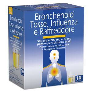 Bronchenolo Tosse Influenza E Raffreddore - 500 mg + 200 mg + 10 mg Polvere per Soluzione Orale 10 Bustine in In/alu/ldpe/carta