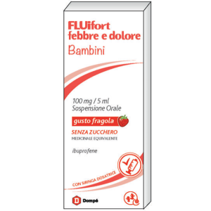 Fluifort Febbre E Dolore - Bambini 100 Mg/5 ml Sospensione Orale Gusto Fragola Senza Zucchero 1 Flacone da 150 ml con Siringa Dosatrice
