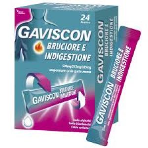 Gaviscon Bruciore E Indigestione - 500 mg + 213 mg + 325 mg Sospensione Orale Gusto Menta, 24 Bustine Pet/al/pe da 10 ml