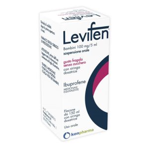 Levifen - Bambini 100 Mg/5 ml Sospensione Orale Gusto Fragola Senza Zucchero, 1 Flacone da 150 ml con Siringa Dosatrice