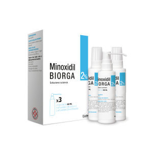 Minoxidil Biorga (laboratoires Bailleul) - 2% Soluzione Cutanea, 3 Flaconi Hdpe 60ml con Pompa Spray E  Applicatore