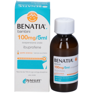 Benatia - Bambini 100mg/5ml Sospensione Orale Gusto Arancia Senza Zucchero 1 Flacone in Pet da 150ml con Siringa Dosatrice in Pe