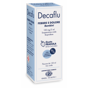 Decaflu Febbre E Dolore - Bambini 100 Mg/5 ml Sospensione Orale Gusto Fragola Senza Zucchero 1 Flacone in Pet 150 ml con Siringa Dosatrice in Pe