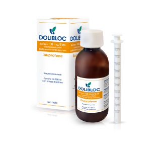 Dolibloc - Bambini 100 Mg/5ml Sospensione Orale Gusto Arancia Senza Zucchero 1 Flacone in Pet 150ml con Siringa Dosatrice in Pe