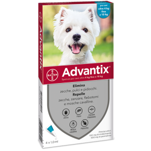 Advantix Spot On - 100 mg + 500 mg Soluzione Spot On per Cani da 4 A10 Kg 4 Pipette da 1 ml