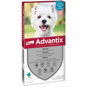 Advantix Spot On - 100 mg + 500 mg Soluzione Spot On per Cani da 4 a 10 Kg 6 Pipette da 1 ml