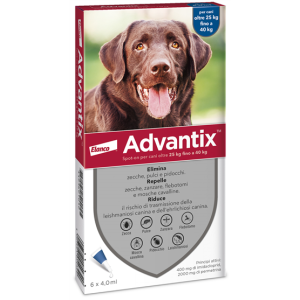 Advantix Spot On - 400 mg + 2.000 mg Soluzione Spot On per Cani da 25 a 40 Kg 6 Pipette da 4 ml