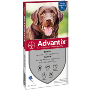 Advantix Spot On - 400 mg + 2.000 mg Soluzione Spot On per Cani da 25 a 40 Kg 4 Pipette da 4 ml