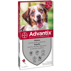 Advantix Spot On - 250 mg + 1.250 mg Soluzione Spot On per Cani da 10 a 25 Kg 4 Pipette da 2,5 ml